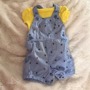Overalls Blue and White stripe with Bumble Bees